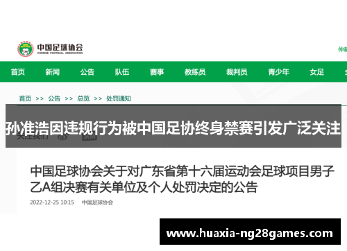 孙准浩因违规行为被中国足协终身禁赛引发广泛关注 孙准浩因违规行为被中国足协终身禁赛引发广泛关注